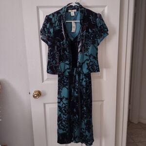 Teal and Black Floral Velvet Dress Set